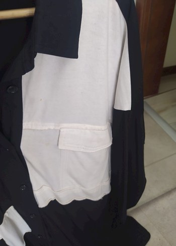 Siyah Beyaz Düğmeli Street Wear Gömlek elbise dız üstü - Görsel 4