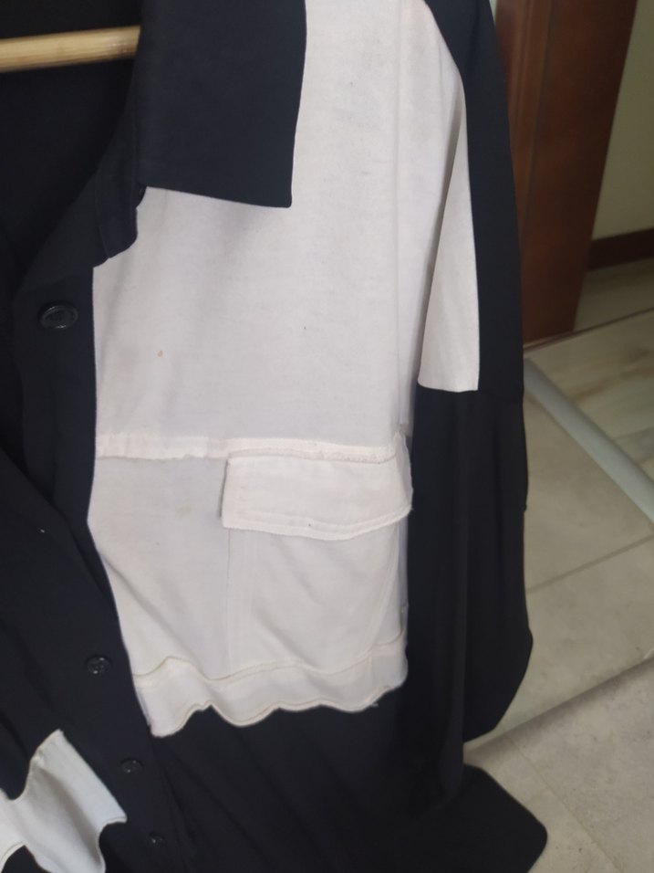 Siyah Beyaz Düğmeli Street Wear Gömlek elbise dız üstü - Görsel 4