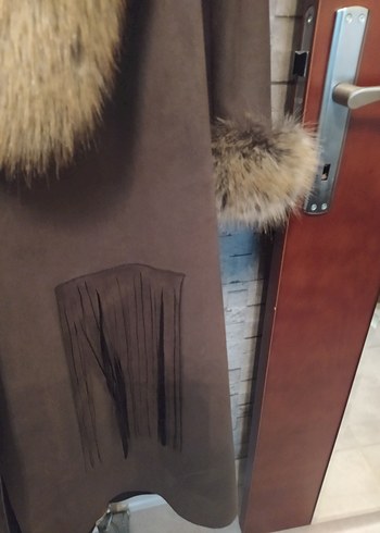 Kahverengi Süet Kadın Uzun Kürklü Kaban - Görsel 5