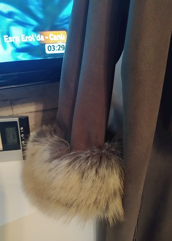 Kahverengi Süet Kadın Uzun Kürklü Kaban - Görsel 4