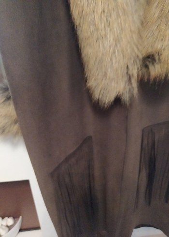 Kahverengi Süet Kadın Uzun Kürklü Kaban - Görsel 2