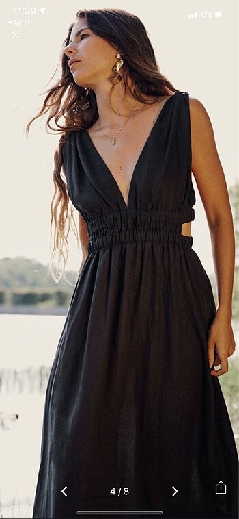 s Beden siyah Renk Zara Cut Out Detaylı Keten Elbise