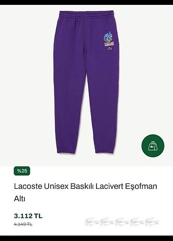 m Beden mor Renk Lacoste unisex eşofman 