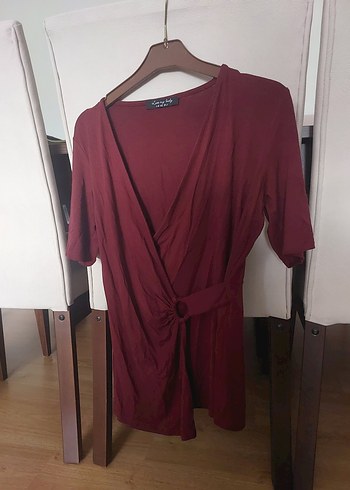 Bordo Düğmeli  bluz - Görsel 3