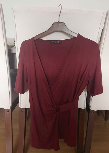 Bordo Düğmeli  bluz - Görsel 2
