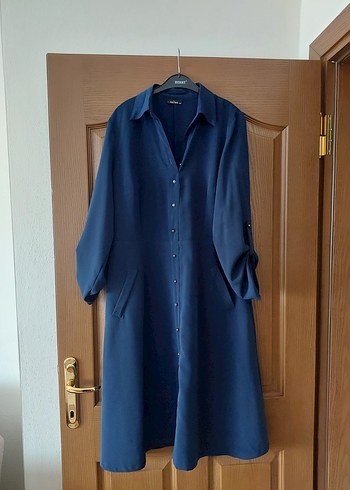 Düğmeli lacivert elbise midi - Görsel 2