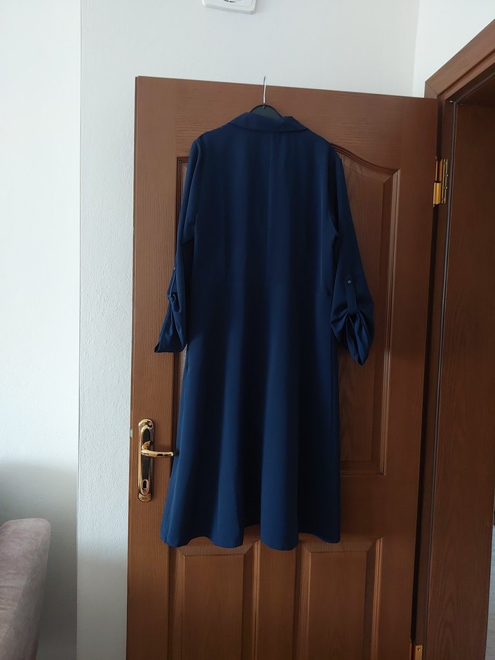 Düğmeli lacivert elbise midi - Görsel 4