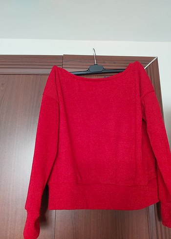 Kadın Kırmızı Kayık Yaka Sweatshirt - Görsel 4