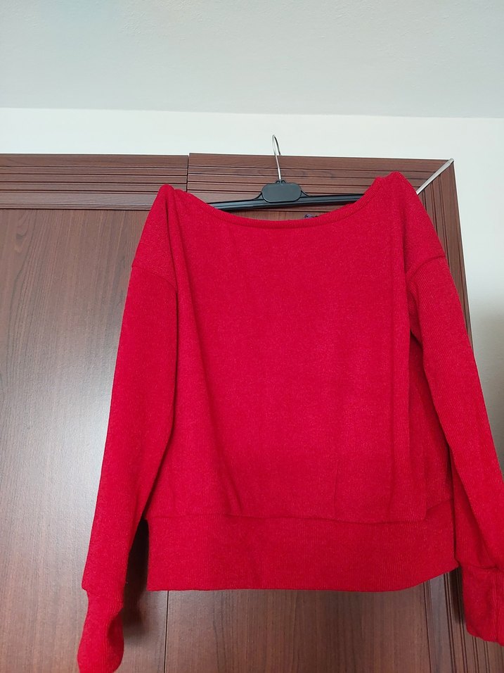 Kadın Kırmızı Kayık Yaka Sweatshirt - Görsel 4