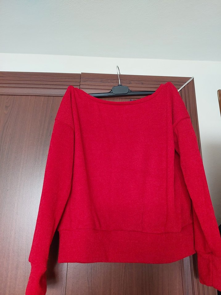 Kadın Kırmızı Kayık Yaka Sweatshirt - Görsel 3