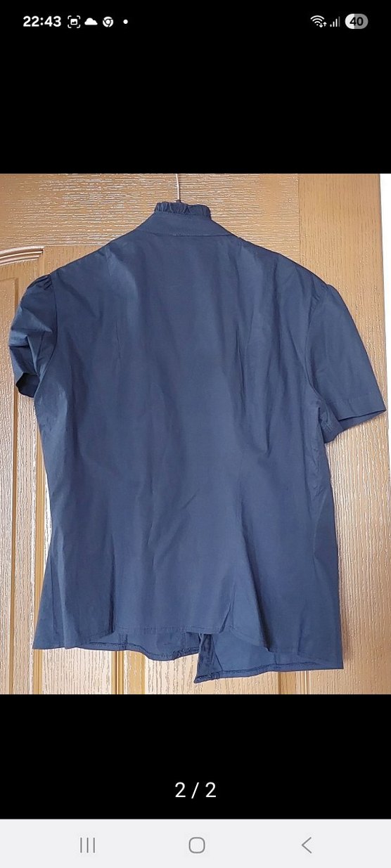 Fırfırlı Kısa Kollu Lacivert Kadın Gömlek - Görsel 2