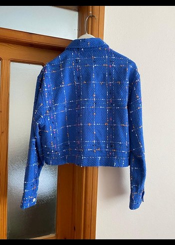 Düğmeli Mavi Kadın Ceket - Görsel 3