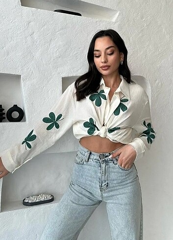 diğer Beden beyaz Renk Nakış işlemeli oversize gömlek