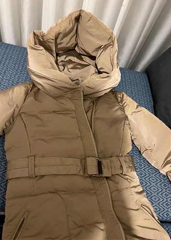 Mango Bej Uzun Şişme Mont - Görsel 4