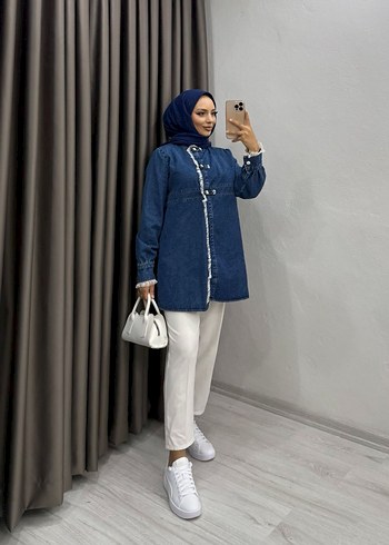 Diğer Düğmeli Mavi Denim Ceket