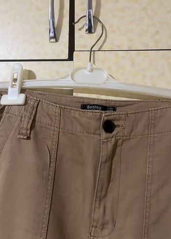 s Beden Bej Kadın Kargo Pantolon Bel Detaylı