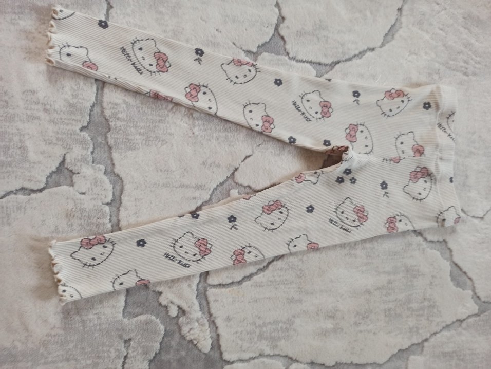 Beyaz Baskılı Kız Tayt Elastik Bel - Görsel 3