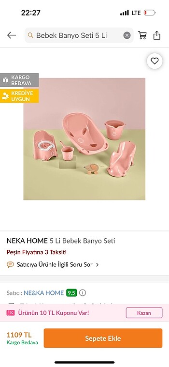 Beden Bebek banyo küvet seti 5 li