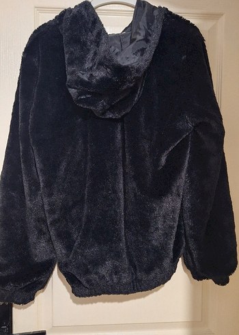 Siyah Peluş Kadın Kapüşonlu Ceket - Görsel 3