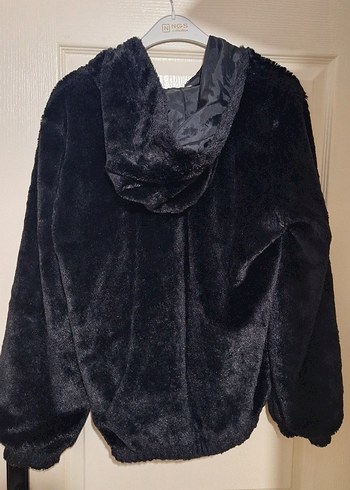 Siyah Peluş Kadın Kapüşonlu Ceket - Görsel 4