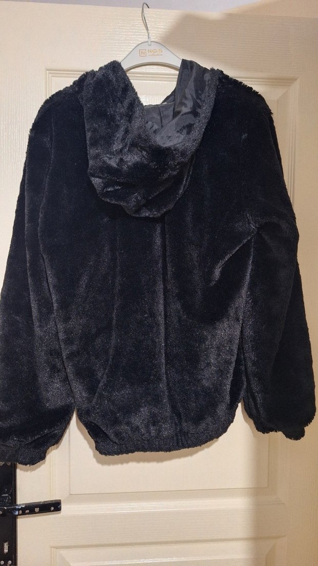 Siyah Peluş Kadın Kapüşonlu Ceket - Görsel 3