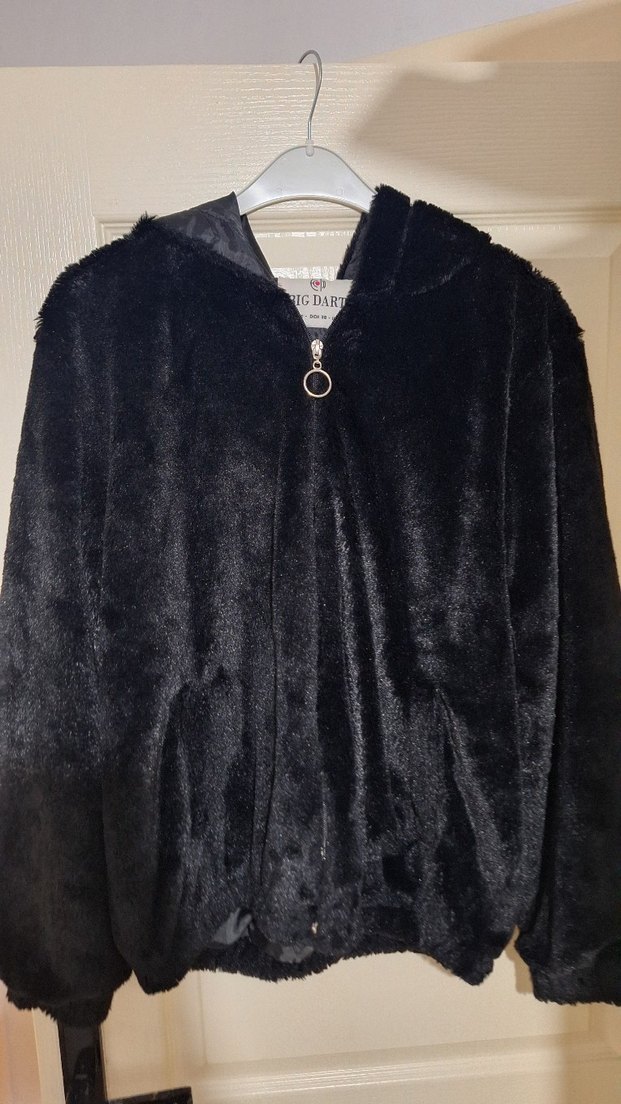 Siyah Peluş Kadın Kapüşonlu Ceket - Görsel 2