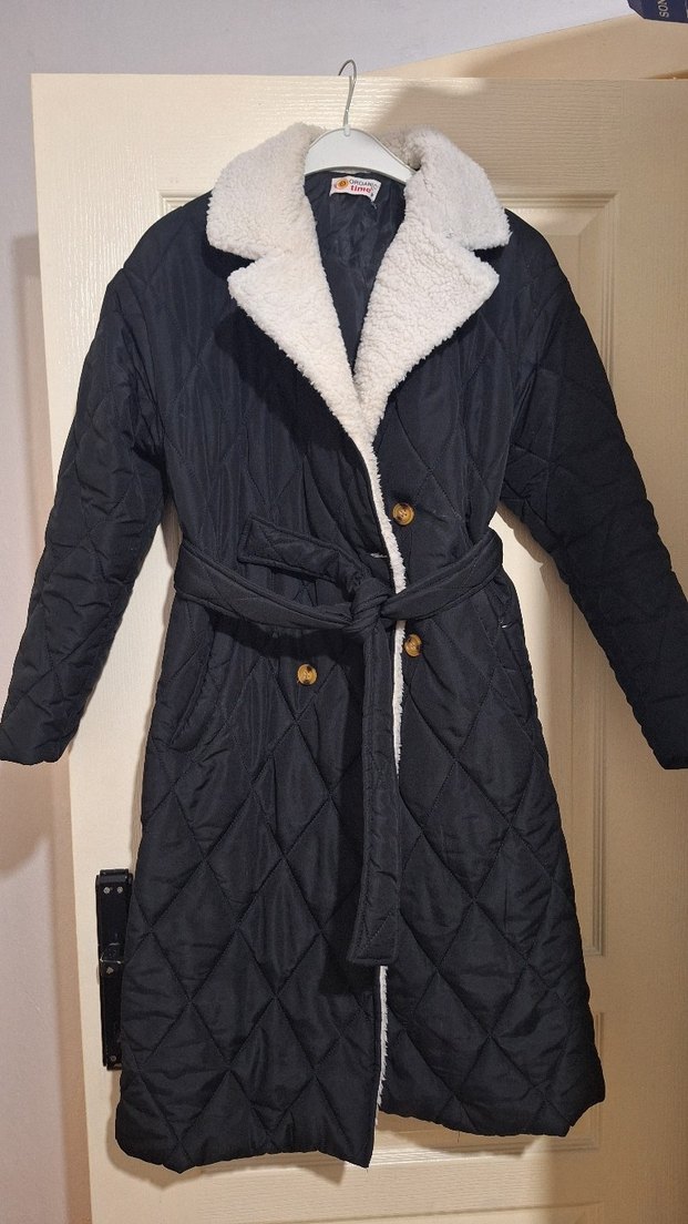 Kemerli Siyah Kadın Uzun Kışlık Mont - Görsel 2