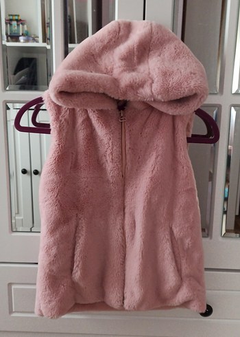 Kız Çocuk Pembe Peluş Kolsuz Yelek - Görsel 2