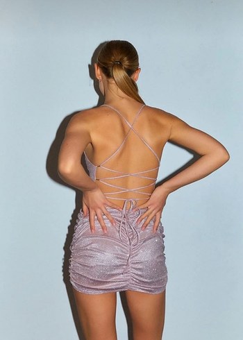 Simli Sırt Dekolteli Mini Elbise - Görsel 2