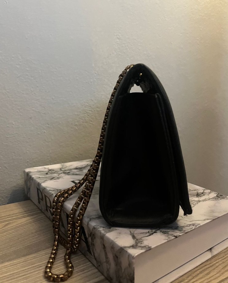 Çizgili Siyah Deri Kadın Çantası - Görsel 2