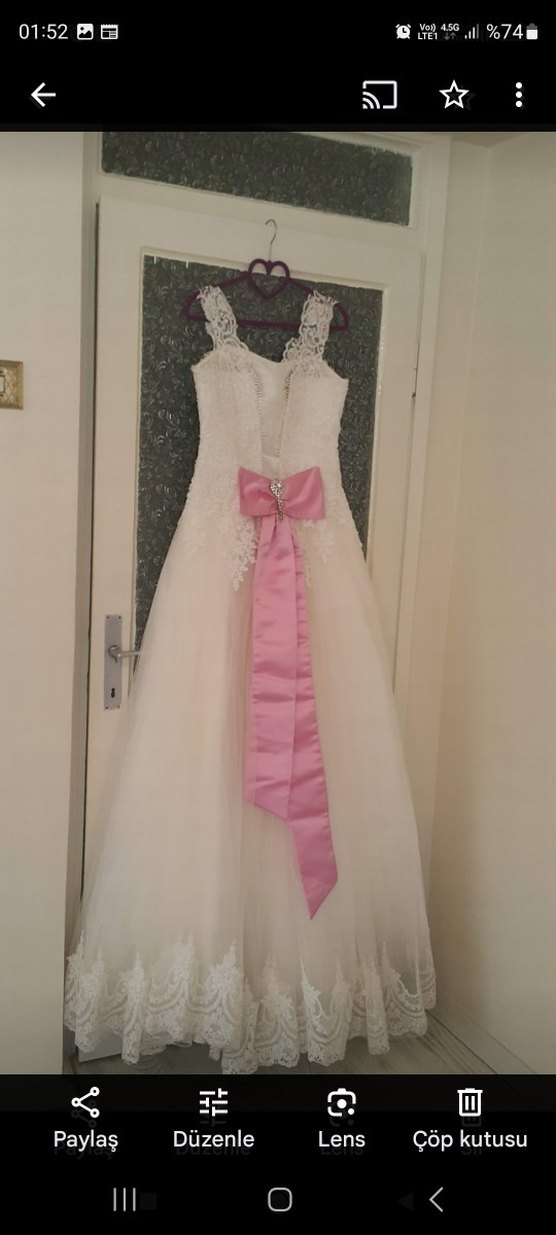 Dantel Detaylı Beyaz Uzun A Kesim Gelinlik - Görsel 2