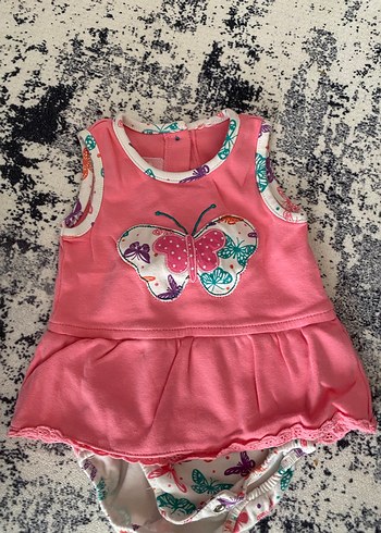 Kız Çocuk Pembe Kelebek Desenli Elbise - Görsel 2