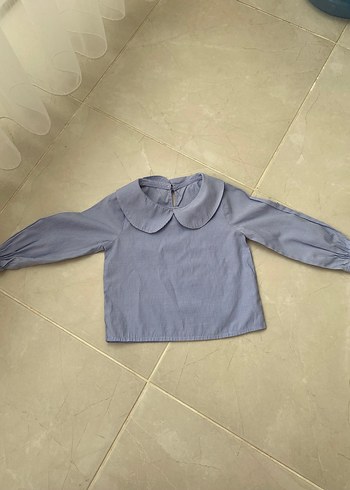 Kız Çocuk Gri Keten Gömlek - Görsel 2