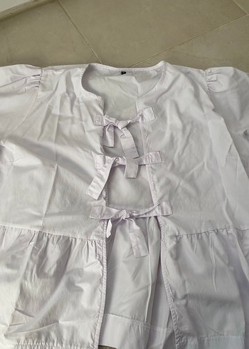 Kadın Keten Mini Beyaz Gömlek - Görsel 2