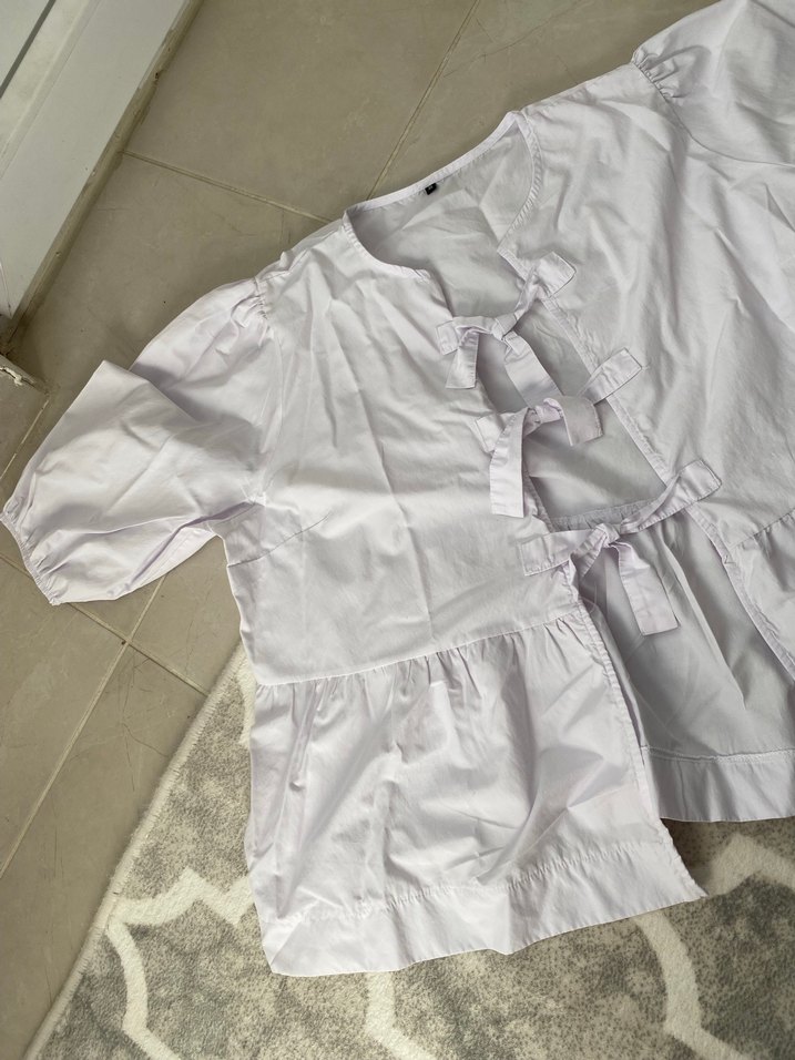 Kadın Keten Mini Beyaz Gömlek - Görsel 3