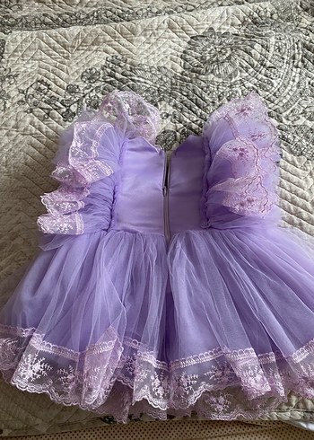 İnce İşlemeli Mor Dantel Detaylı Kız Çocuk Elbise - Görsel 3