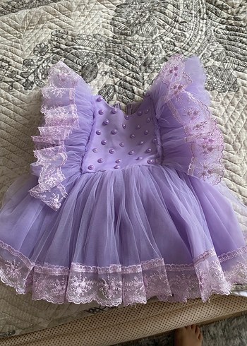 İnce İşlemeli Mor Dantel Detaylı Kız Çocuk Elbise - Görsel 2