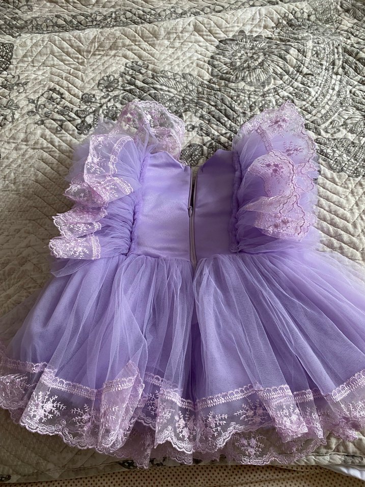 İnce İşlemeli Mor Dantel Detaylı Kız Çocuk Elbise - Görsel 3
