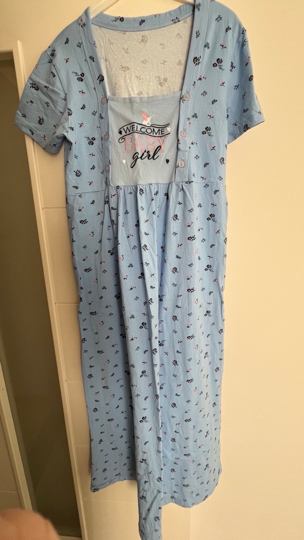 Mavi Çiçek Desenli Hamile ve Emzirme Gecelik - Görsel 2