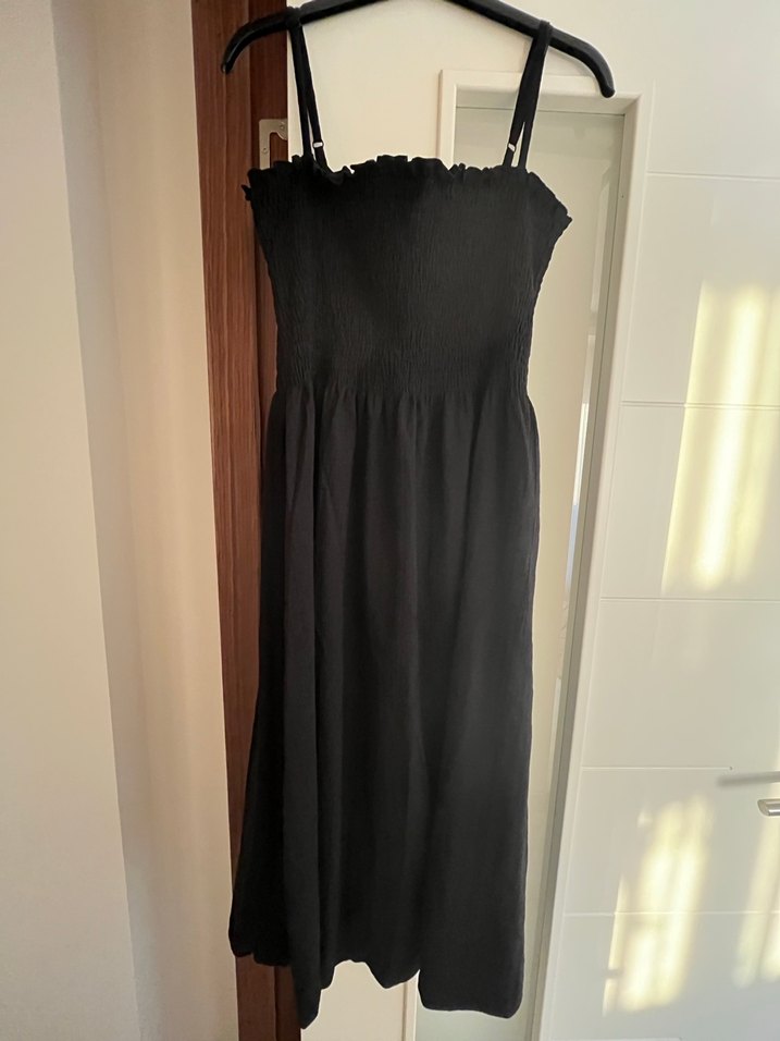 Siyah Uzun Straplez Fırfırlı Gotik Elbise - Görsel 3