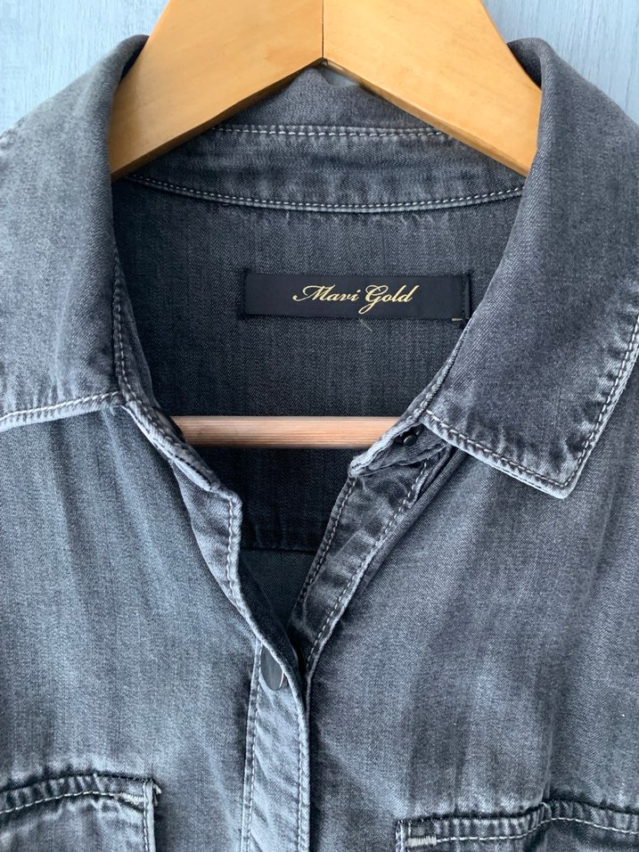 mavi jeans gömlek - Görsel 5