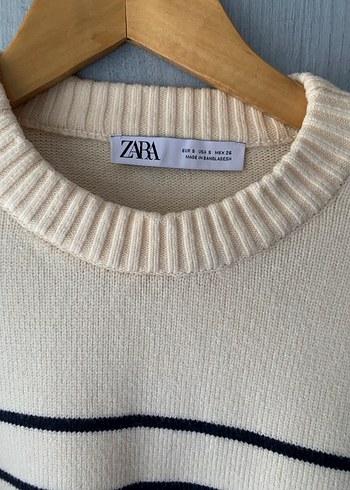 Çizgili Beyaz Kadın Triko Kazak - Görsel 5