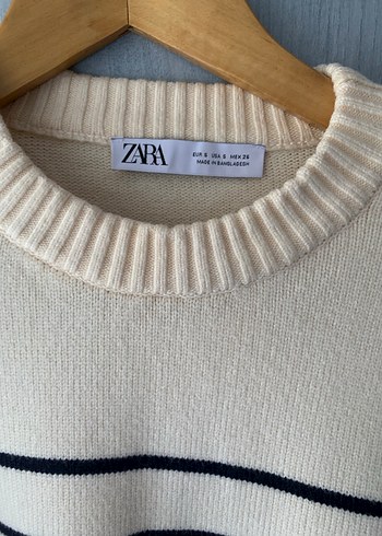 Çizgili Beyaz Kadın Triko Kazak - Görsel 4