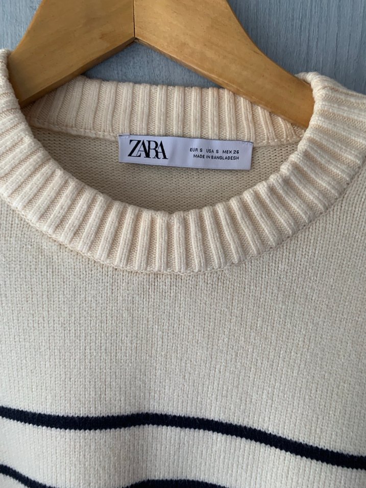 Çizgili Beyaz Kadın Triko Kazak - Görsel 5
