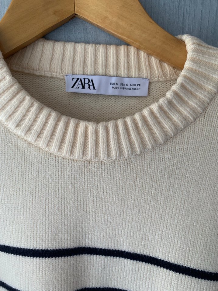 Çizgili Beyaz Kadın Triko Kazak - Görsel 4