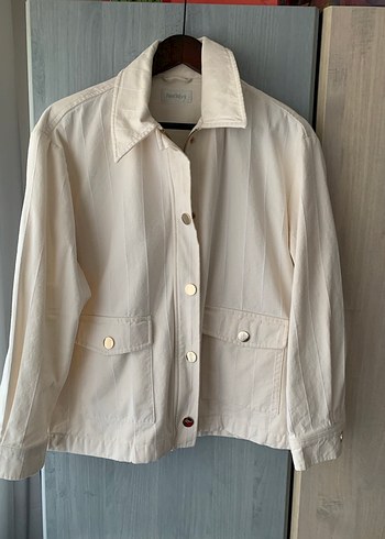 Düğmeli Beyaz Keten Midi Kadın Ceket - Görsel 3