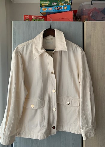 Düğmeli Beyaz Keten Midi Kadın Ceket - Görsel 5