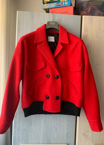 Kırmızı Düğmeli Mini Kadın Ceket - Görsel 3
