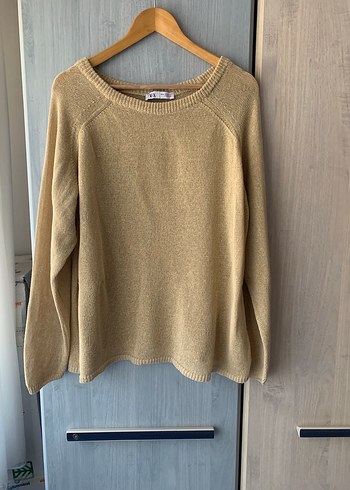 Bej Kadın Örgü Uzun Kollu Kazak - Görsel 2