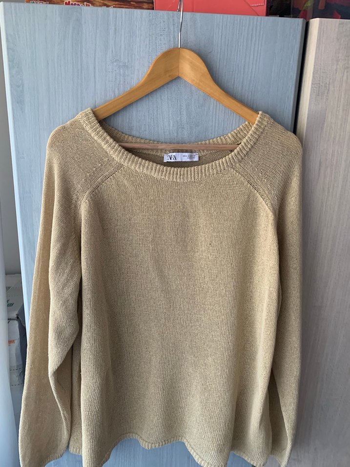 Bej Kadın Örgü Uzun Kollu Kazak - Görsel 5